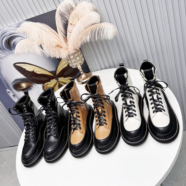 

2022 new autumn winter women martin boots calfskin wearproof thick soled high-casual shoes stylish designer boot lace-up platform ankle boot, Black