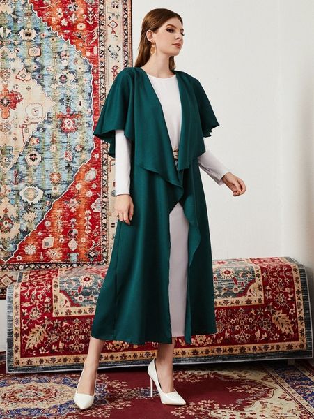 

waterfall collar cloak sleeve open front coat c7wc#, Black