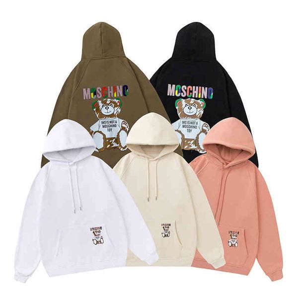 

men's hoodies & sweatshirts autumn winter back color letter bear print sweater casual couple men's and women's same plush hoo, Black