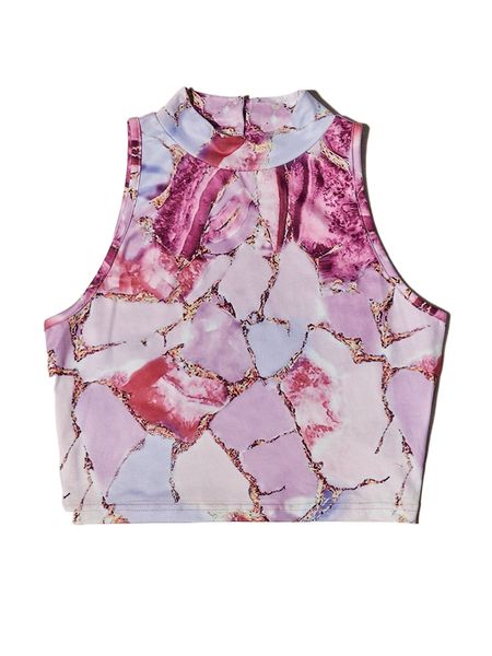 

marble print keyhole back tank l37g#, White