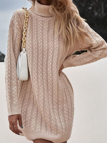 

turtleneck neck cable knit sweater dress 56rz#, White;black