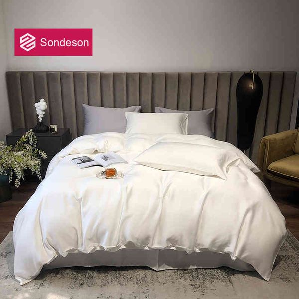 Sondeson Set biancheria da letto di lusso bianco 100% seta Beauty Queen Copripiumino matrimoniale Lenzuolo piatto o Federa con angoli