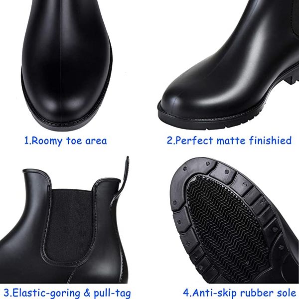 

women's ankle rain boots waterproof chelsea boots, Black