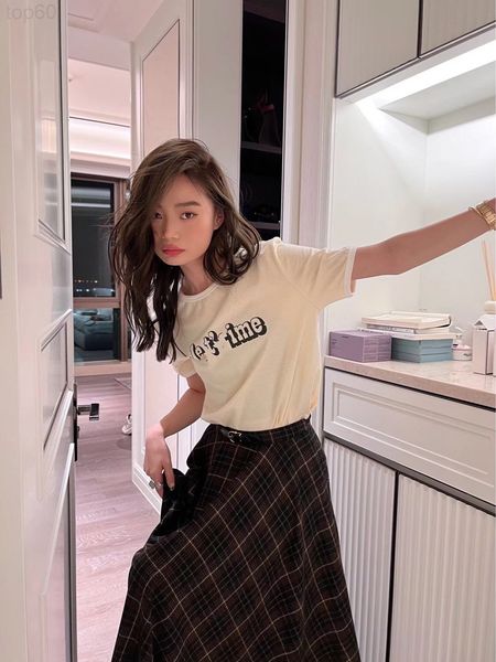 

women's t-shirt designer ce2022 early spring new french aging foam letter printed round neck contrast casual short sleeve drfx, White