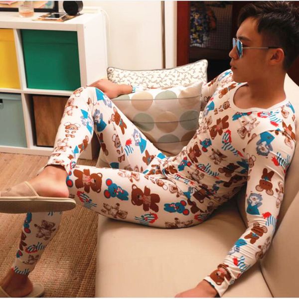 

aibc mens long johns set cotton legging autumn and winter thermal underwear printed long johns set y200106, Black;white