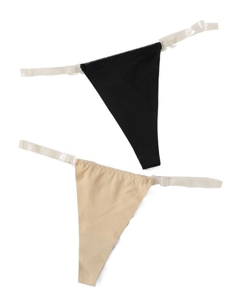 

seamless clear strap trim thong panty set 2pack 49oc#, Black;red