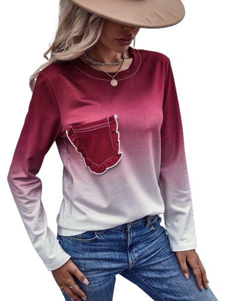 

ombre frill detail pocket patched tee q94r#, White