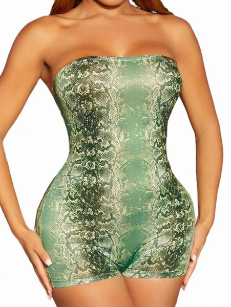 

sxy snakeskin print unitard tube romper v1xi#, Black;white