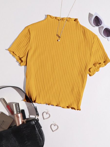 

lettuce edge rib-knit tee 33ec#, White