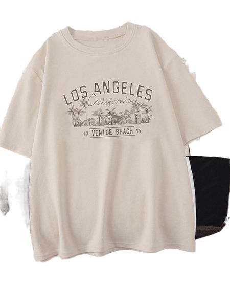 

coconut tree and letter graphic drop shoulder tee n689#, White