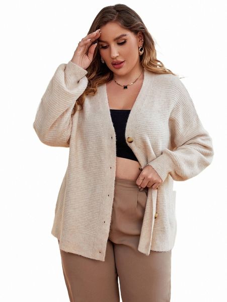 

plus drop shoulder cardigan p36v#, Black