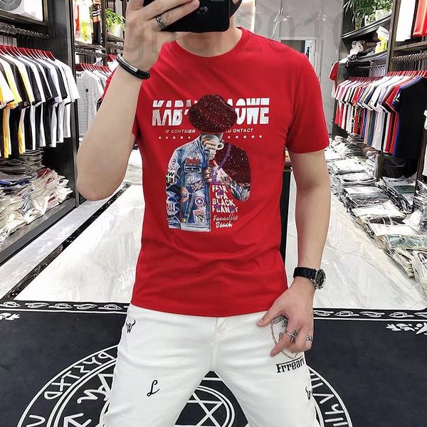 

men's t-shirts designer summer new mercerized cotton short sleeve men's slim fit leisure trend heavy industry drill pattern round, White;black
