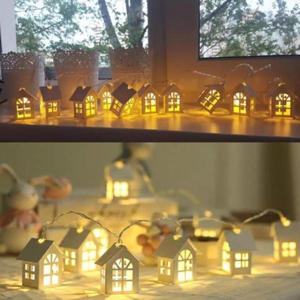 Decorazioni natalizie Stringa di luce Fata Ghirlanda Casa in legno 10 LED Anno Decorazione Festa di nozze Camera per le vacanze Novità Lampade RegaloNatale D
