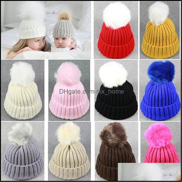 New Baby Toddler Knit Beanie Hats Girls Boys Warm Winter Fur Pom Hat Crochet Ski Ball Caps Christmas Halloween Gifts Hh7-130 Drop Delivery 2