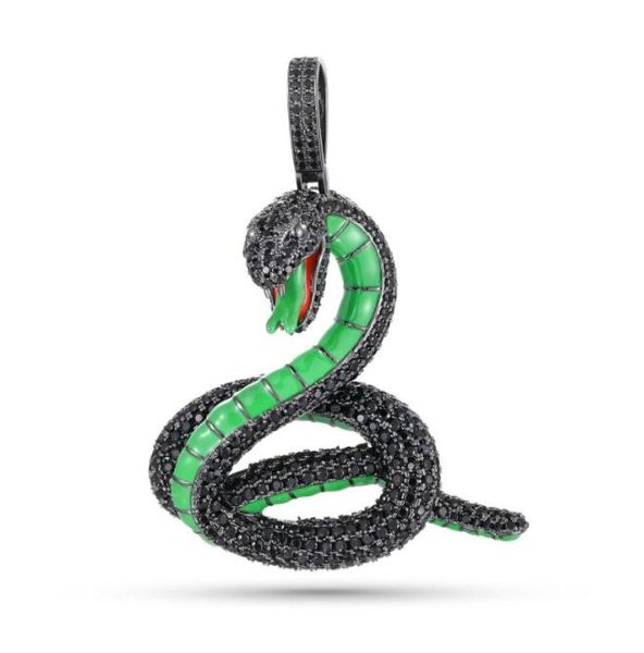 

hip hop 5a cz stone paved bling iced out black cobra snake pendants necklace for men rapper jewelry gift, Silver