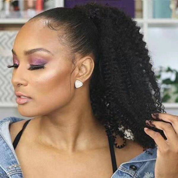 

kinky curly ponytail for women natural black remy hair 1 piece clip in ponytails 100% human hairs evermagic hair-products 120g