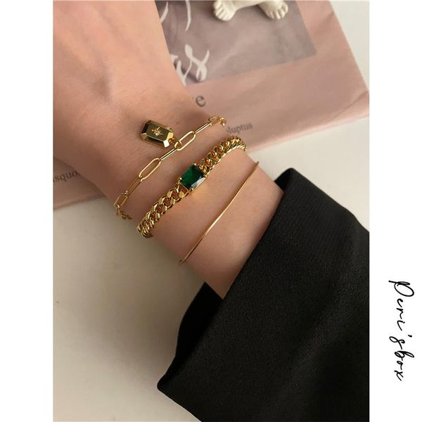 

bangle peri'sbox gold silver color super thin snake chain bracelet for women paper clip chains cz starbrust square charm bracelets, Black