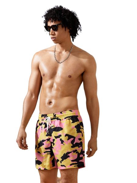 

men camo print drawstring waist shorts i8bb#, White;black