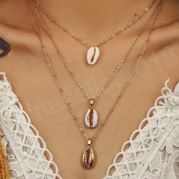 

bohemian sea shell necklace for women female gold color trendy metal shell statement necklaces boho collier jewelry, Silver