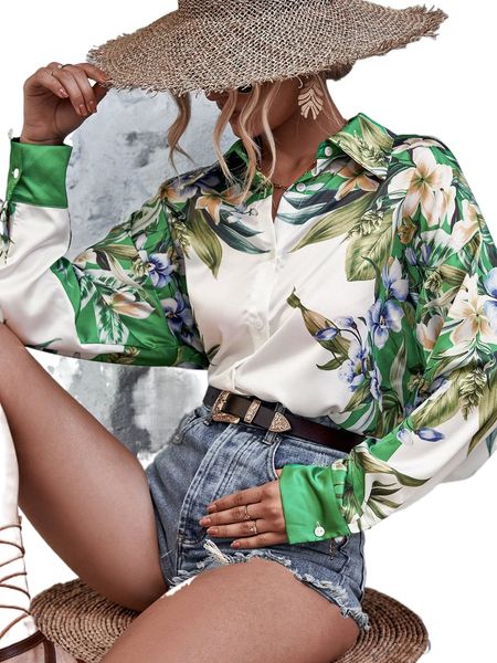 

floral print drop shoulder blouse k86m#, White