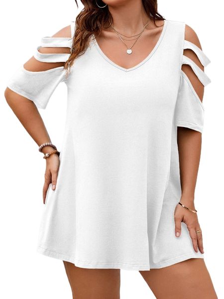 

plus ladder cut cold shoulder tee v6nq#, Black