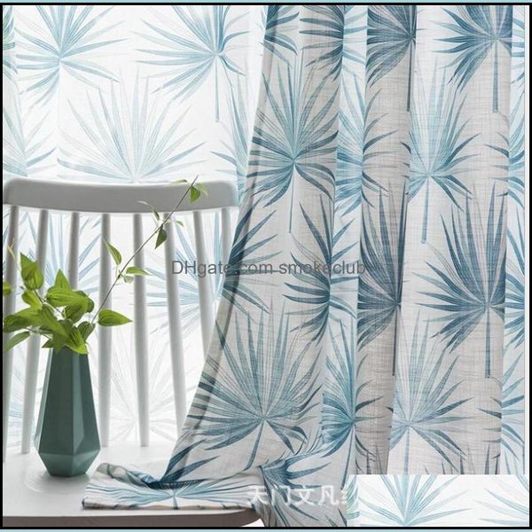 Cortina cortina azul grande folhas americanas estilo pastoral estilo pastoral de algodão e linho impressa cortinas para sala de estar gota de