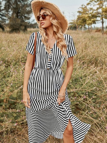 

striped print ruffle hem dress z3ap#, Black;gray