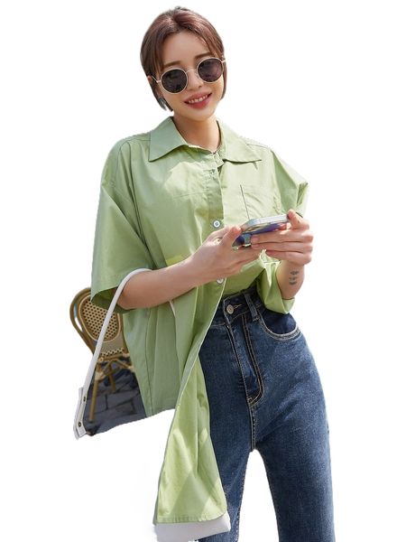 

dazy button front drop shoulder blouse a1k9#, White