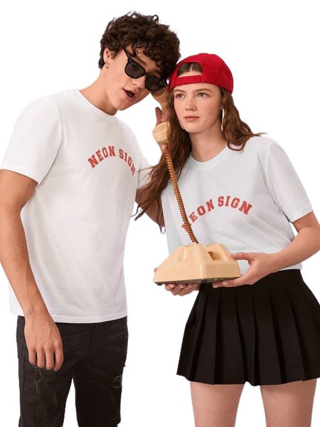 

1pc letter graphic tee e8k2#, White;black