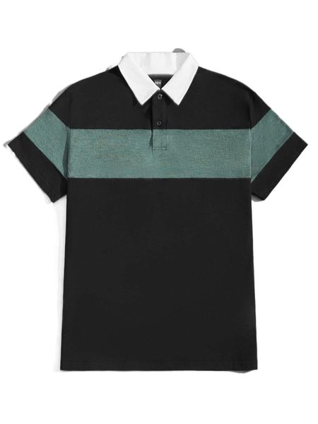 

men colorblock button front polo shirt c5jj#, White;black