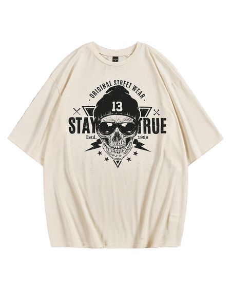 

x vecster men letter & skull print tee w2yg#, White;black