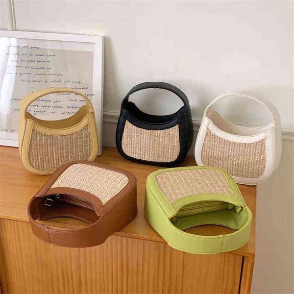 

heat leather hand-held single shoulder diagonal straw woven bag leisure women's purses