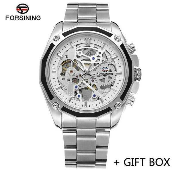 Automatische Heißer FORSINING Mechanische Männer Armbanduhr Militär Sport Männliche Uhr Top Marke Luxus Edelstahl Skeleton Mann Uhr 8130