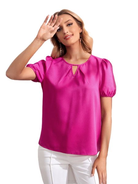 

emery rose keyhole neck puff sleeve blouse r6cj#, White