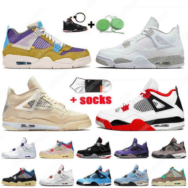 

with socks 2021 womens mens basketball shoes 4 4s taupe haze white fire red university blue trainers