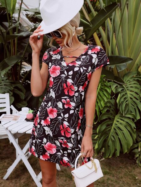 

floral print cut out dress o1cj#, Black;gray