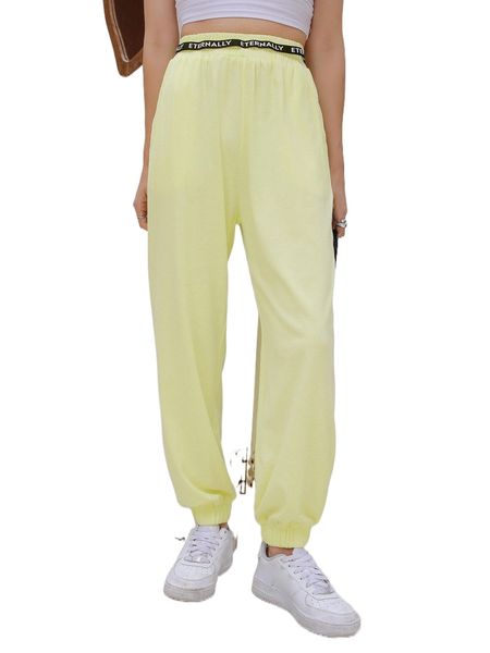 

dazy letter tape elastic waist sweatpants m00u#, Black;white