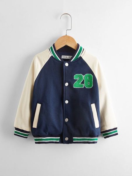 

toddler boys striped trim raglan sleeve bomber jacket she, Blue;gray