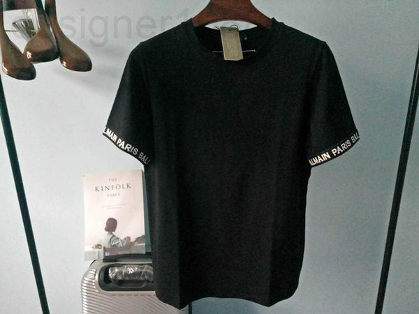

women's t-shirt designer balman cotton cuff jacquard letter loose pullover t-shirt couple tee kko4, White