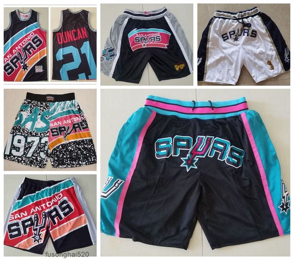 

san antonio''spurs''men basketball shorts just don stitched mitchell and ness with pocket zipper sweatpants mesh retro s, Black
