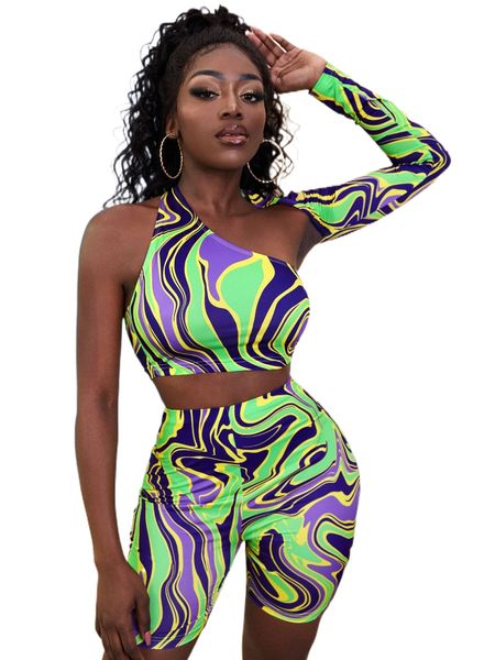

sxy allover print asymmetrical neck crop v2tx#, White