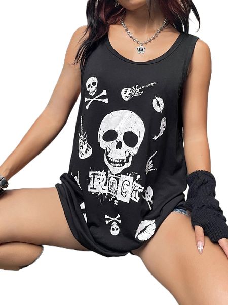 

letter & skull print tank o1tf#, White