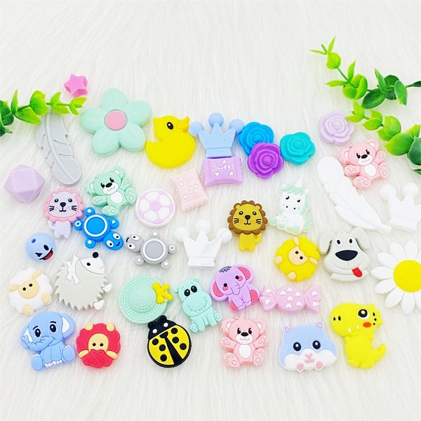 

5pcs cartoon animal silicone beads lion cat patrol bpa-baby teether diy accessories baby teething necklace 220407