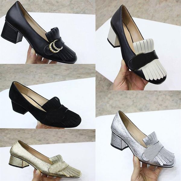 

designer sandal women high heel sandals marmont pumps embroidered real leather loafer shoes gold chunky heels summer wedding party306g, Black