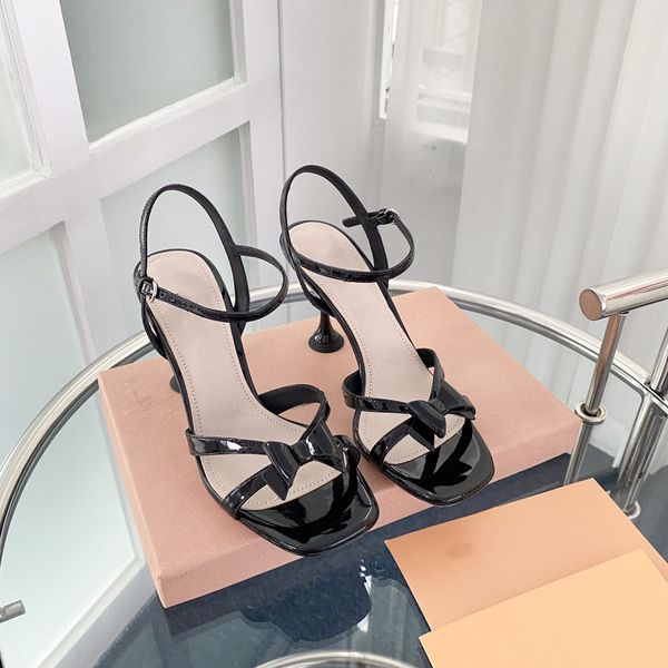 

summer women genuine leather sandals high heel bow decoration ankle lacing adjustable shoes new fashion designer style casual shoes, Black