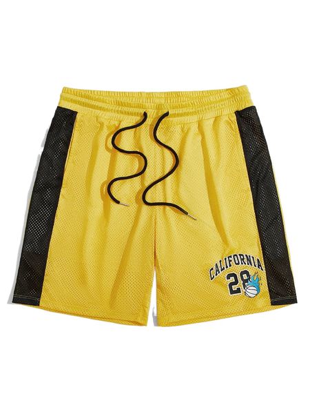 

men basketball & letter graphic contrast side seam shorts j2a1#, White;black