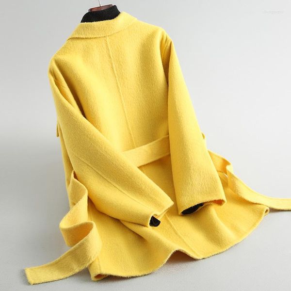 Misturas de lã feminina Blends Double Side Real Coat Jacket Roupas de inverno 2022 Alpaca Casacos de lã e jaquetas mulheres coreanas fora de moda My3769