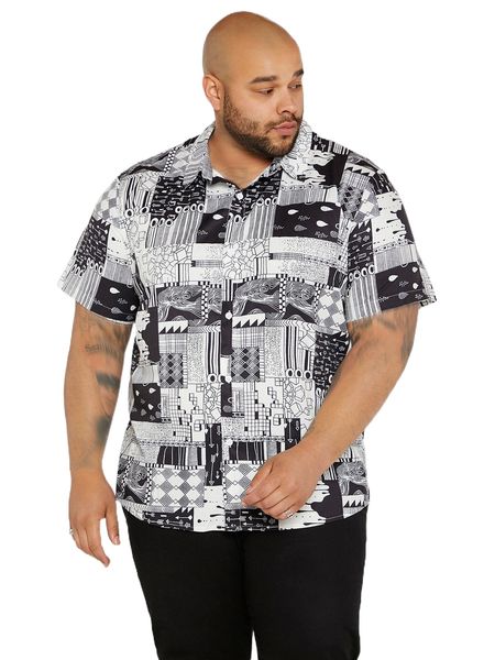 

extended sizes men patchwork print shirt w1kq#, White;black