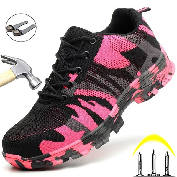 

camouflage safety shoes men women steel toe shoes puncture-proof work shoes sneakers indestructible protective military, Red;white