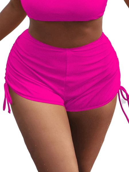 

plus neon pink drawstring side bikini shorts w07h#, Black